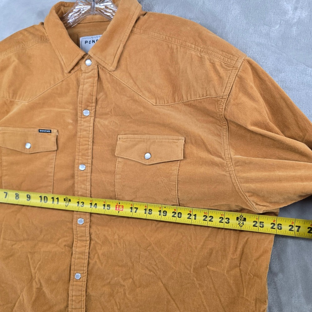 Poncho Corduroy Shirt Men XXL Camel Western Pearl Snap Regular Fit Long Sleeve - Picture 4 of 6